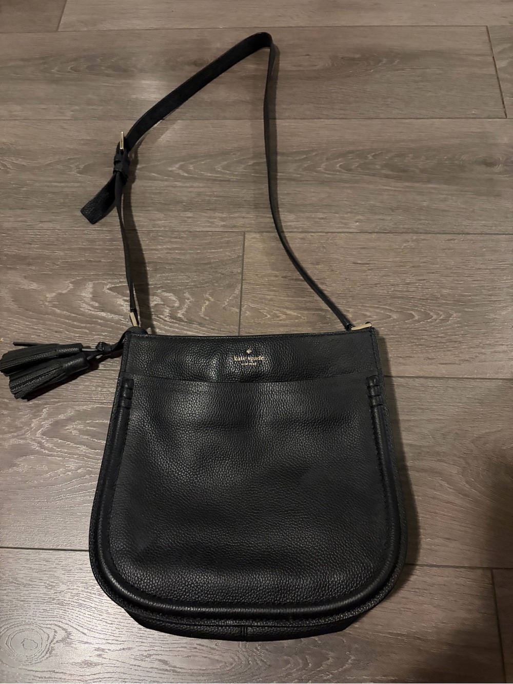 kate spade Black Pebbled Leather Tassel Crossbody Bag